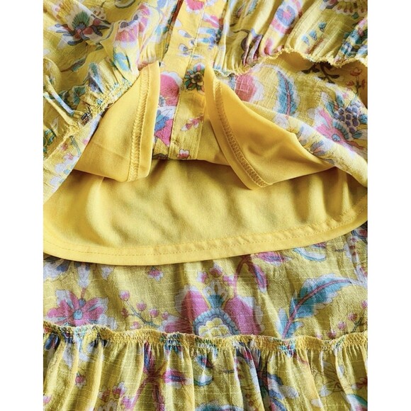 Nanette Lepore Yellow Floral Tiered Lined Sleeveless Button Up Dress Size 8 - Picture 8 of 9